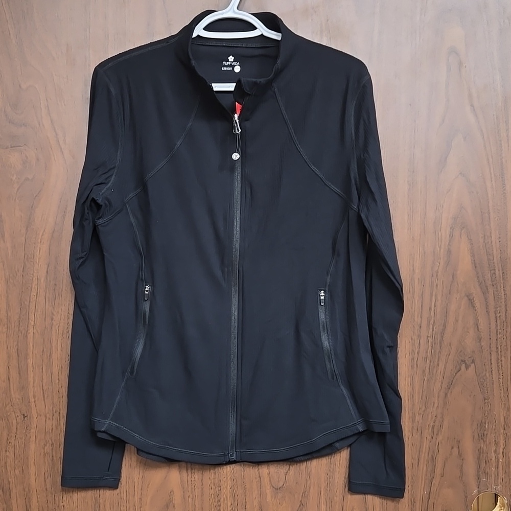 Tuff Veda Size M Black Ribbed Full Zip Active Lightweight Sweater